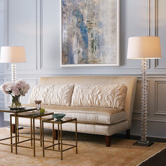 Simplicity White Fabric Floor Lamp With Crystal Accent - Elegant Stand Up Light For Living Room