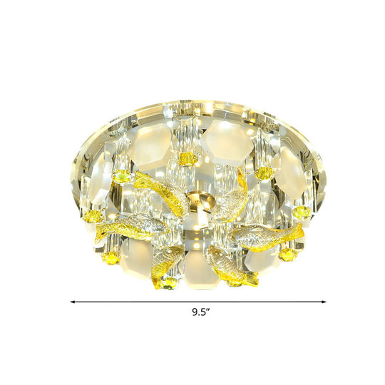 Yellow Fish Small Led Crystal Flushmount Lamp - Modern Corridor Ceiling Light 7’/9.5’ Wide