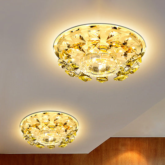 Modern Crystal Led Flush Light With Warm/White Lighting For Hallways Or Small Spaces Yellow / White