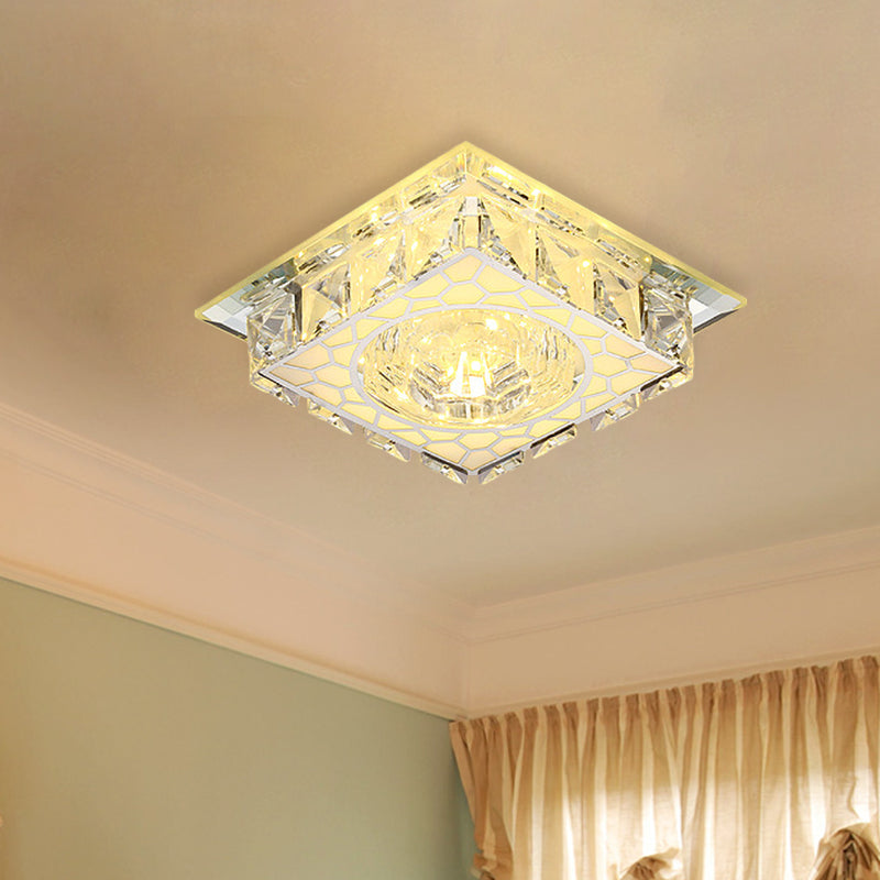 Modern Mini Led Ceiling Flush Mount Light With Clear Crystal For Hallway