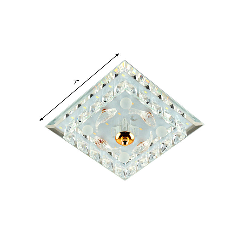 Clear Crystal Square Led Flush Mount Ceiling Light - Simple & Elegant 7’/9.5’ Wide Fixture