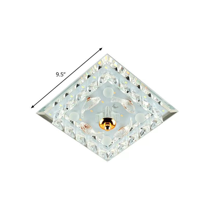 Clear Crystal Square Led Flush Mount Ceiling Light - Simple & Elegant 7/9.5 Wide Fixture