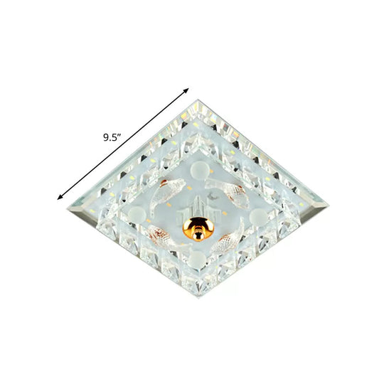 Clear Crystal Square Led Flush Mount Ceiling Light - Simple & Elegant 7/9.5 Wide Fixture