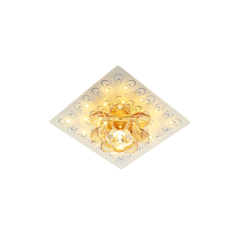 Modern White Crystal Flush Mount Led Ceiling Lamp With Lotus Blossom Design In Warm/White Light