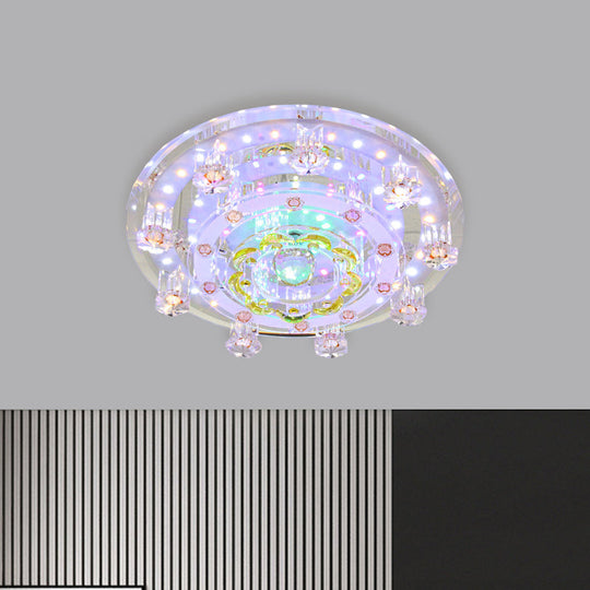 Yellow Led Flush Mount Ceiling Lamp With Crystal Flower Design For Modern Entrances