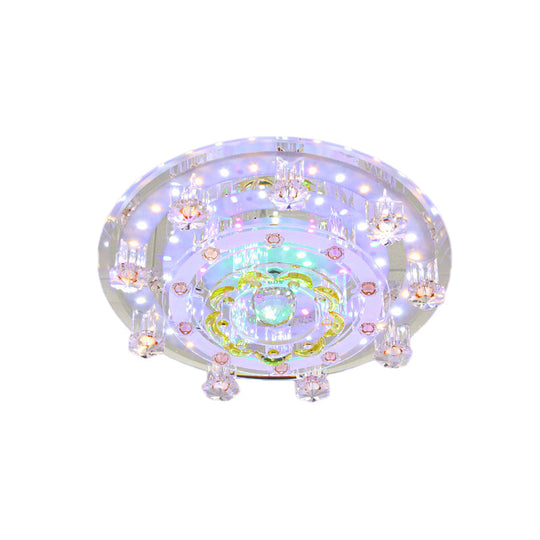 Yellow Led Flush Mount Ceiling Lamp With Crystal Flower Design For Modern Entrances