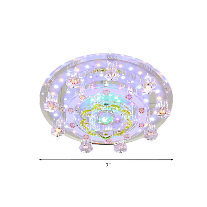 Yellow Led Flush Mount Ceiling Lamp With Crystal Flower Design For Modern Entrances