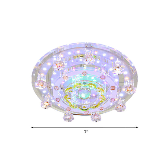 Yellow Led Flush Mount Ceiling Lamp With Crystal Flower Design For Modern Entrances
