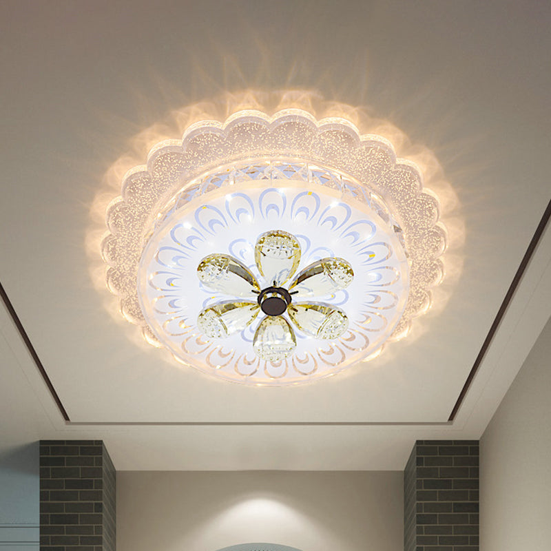 Amber Crystal Led Ceiling Flush Mount Lighting With Tiered Scalloped Design