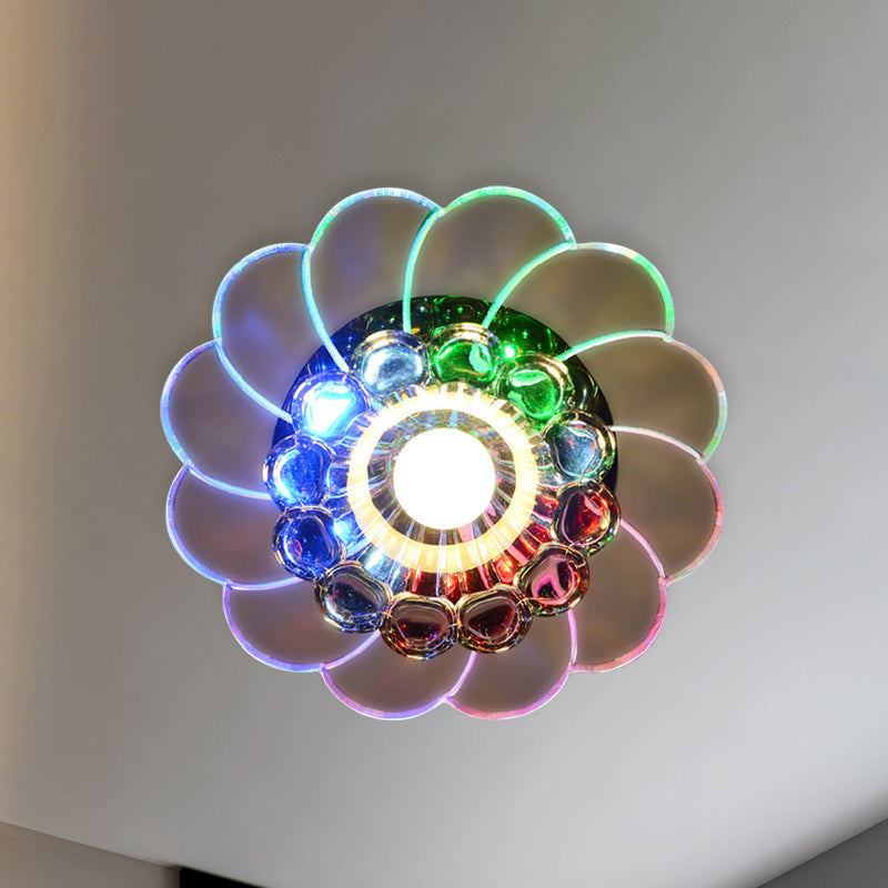 Modern Floral Aisle Flush Mount Ceiling Light With Led Crystal Flushmount Lamp - Warm/Multi Color