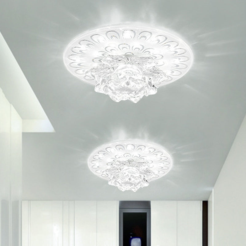 Modern Crystal White Flower Led Ceiling Light - Warm/White Flushmount / Warm
