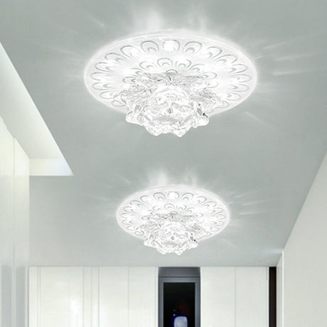 Modern Crystal White Flower Led Ceiling Light - Warm/White Flushmount / Warm