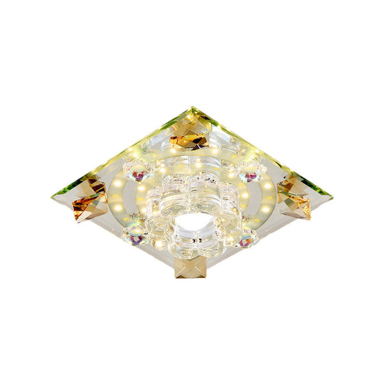 Modern Crystal Led Flush-Mount Light Fixture: Purple Butterfly/Amber Gem Ceiling Lamp