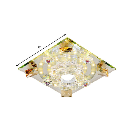 Modern Crystal Led Flush-Mount Light Fixture: Purple Butterfly/Amber Gem Ceiling Lamp