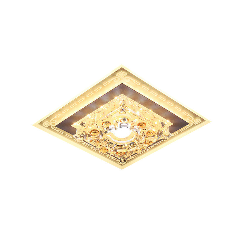 Crystal Clear Led Foyer Ceiling Light With Minimalist Pattern Edge And Square/Polygon Flush Mount
