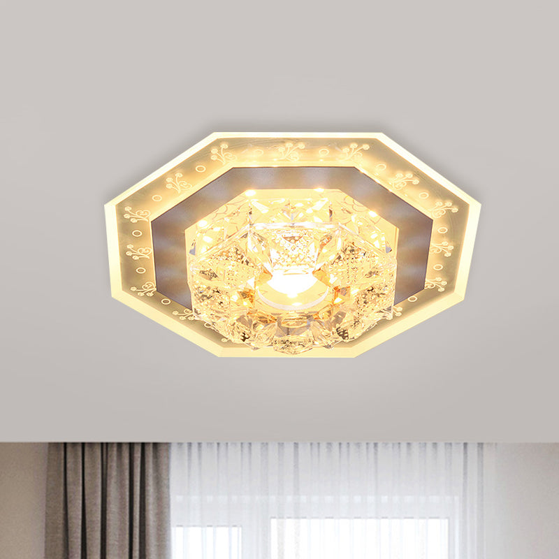 Crystal Clear Led Foyer Ceiling Light With Minimalist Pattern Edge And Square/Polygon Flush Mount