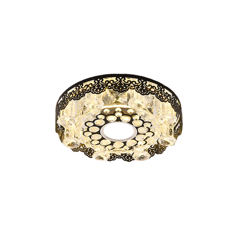 Black Crystal Floral - Trim Led Close - To - Ceiling Lamp - Contemporary Square/Round Design