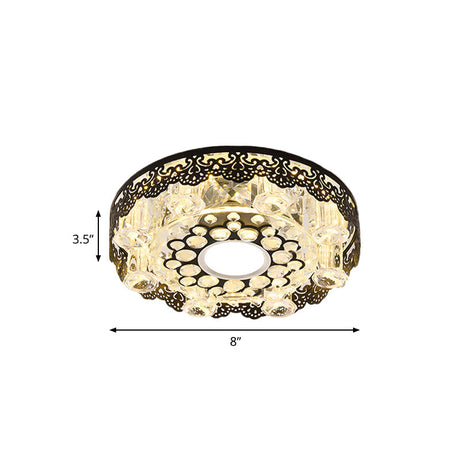 Black Crystal Floral-Trim Led Close-To-Ceiling Lamp - Contemporary Square/Round Design