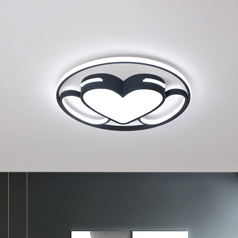 Modern Heart - Shaped Led Ceiling Fixture In Black And White With Warm/White Light /