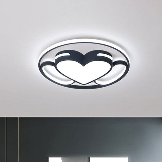 Modern Heart - Shaped Led Ceiling Fixture In Black And White With Warm/White Light /
