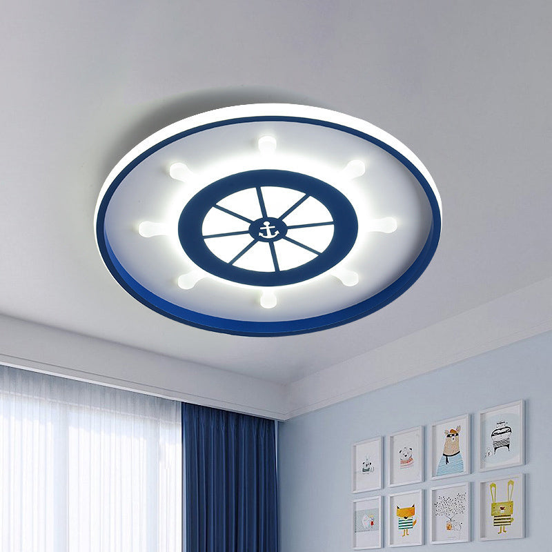 Ultrathin Mediterranean Flush Mount Led Ceiling Light For Kid’s Room In Blue With Warm/White / White