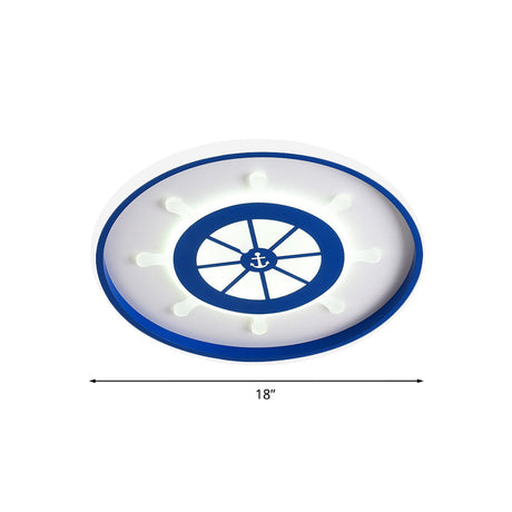 Ultrathin Mediterranean Flush Mount Led Ceiling Light For Kids Room In Blue With Warm/White