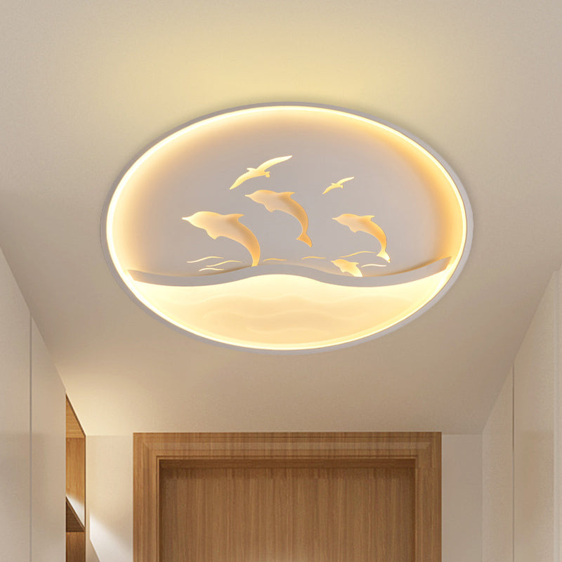 Nordic Acrylic Children’s Bedroom Led Ceiling Light - Dolphin Adventure Circle With Flush Mount