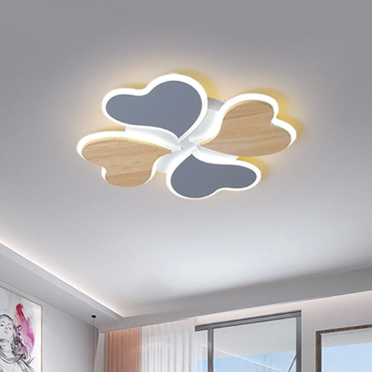 Nordic - Style 4 - Leaf Clover Led Ceiling Light With Blue And Wood Finish