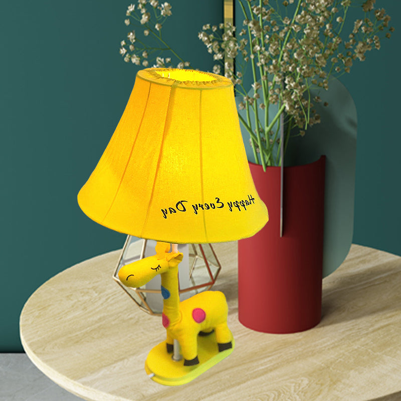 Addison - Giraffe Flared Script-Print Fabric Table Lighting Kids Single-Bulb Yellow/Blue/Pink Night