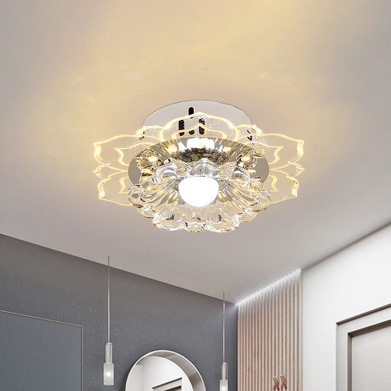 Modern Crystal Led Flush Mount Ceiling Light For Living Room Clear / Flower