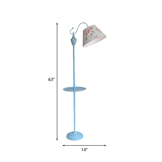 Truncated Cone Shade Floor Lamp In Macaron Fabric - Pink/Blue/Yellow | 1 Bulb Storage Tray Ideal For