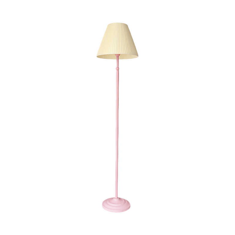 Macaron 1-Light Straight Rod Iron Floor Lamp In Pink/Green With Pleated Pink/Yellow Shade