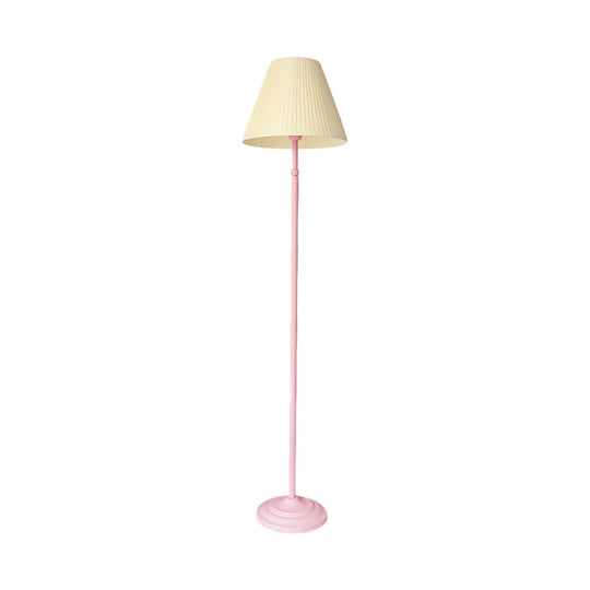 Macaron 1-Light Straight Rod Iron Floor Lamp In Pink/Green With Pleated Pink/Yellow Shade