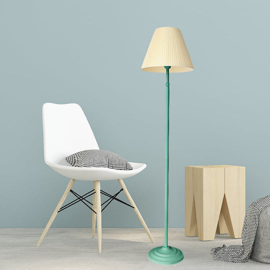 Macaron 1-Light Straight Rod Iron Floor Lamp In Pink/Green With Pleated Pink/Yellow Shade