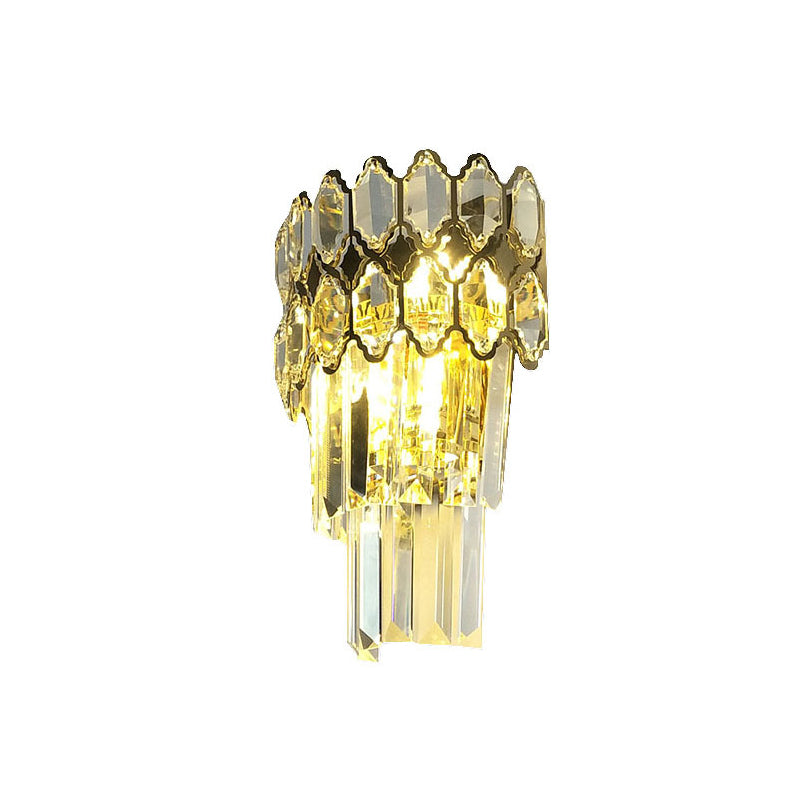 Traditional Crystal Gold Wall Sconce Light With Layered Design - Perfect For Living Room