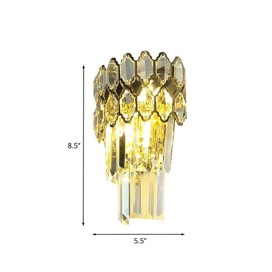 Traditional Crystal Gold Wall Sconce Light With Layered Design - Perfect For Living Room