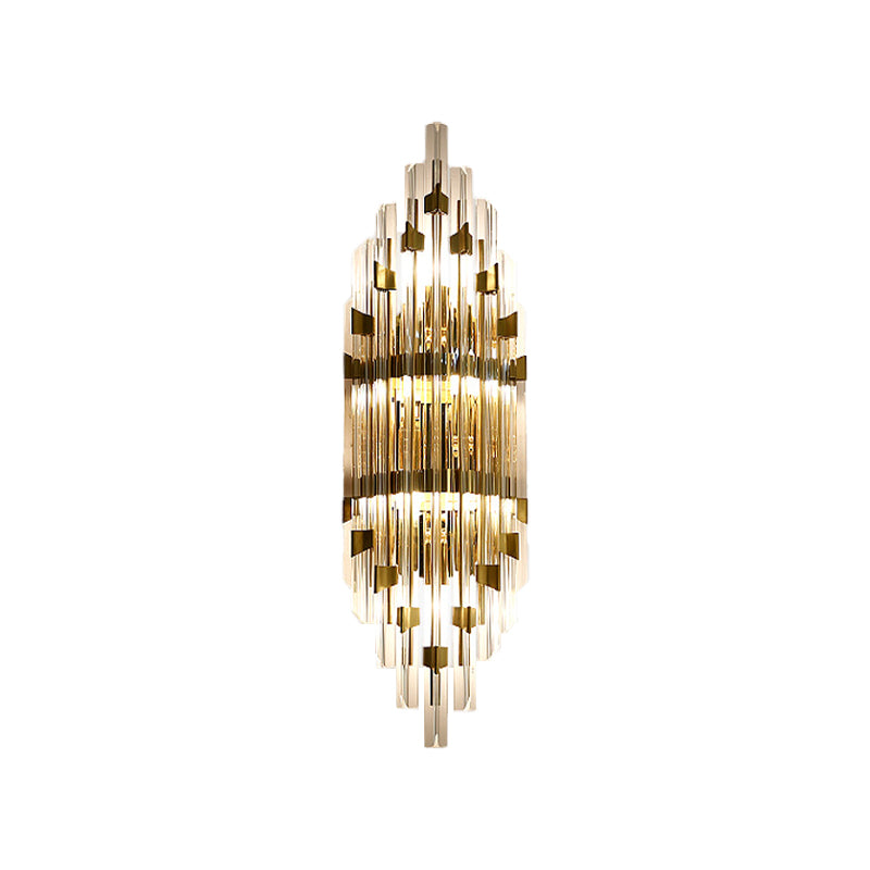 Shield Crystal Rod Wall Sconce - Gold 3-Light Fixture For Living Room
