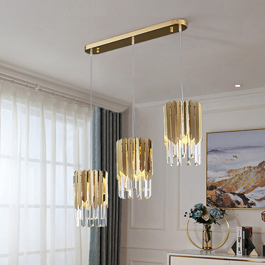 Gold Crystal Pendant Light: Luxurious Layered Cluster With Clear Rectangle Suspension - Ideal For