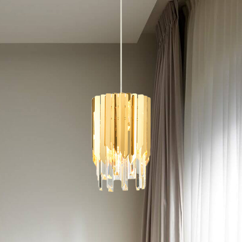 Gold Crystal Rectangle Hanging Light - Elegant Tiered Bulb Pendant Fixture