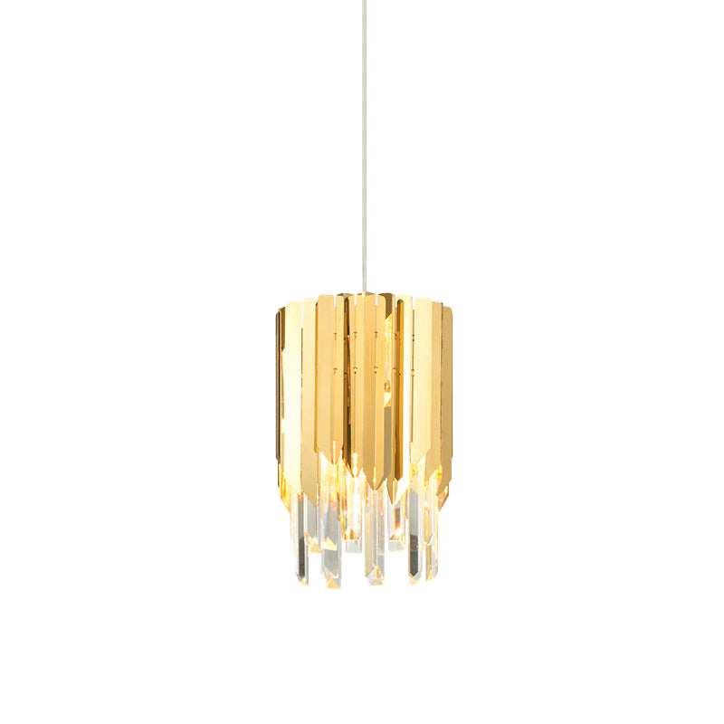 Gold Crystal Rectangle Hanging Light - Elegant Tiered Bulb Pendant Fixture
