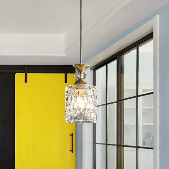 Modern Gold Crystal Drop Pendant Lamp With 1-Bulb For Restaurant Down Lighting