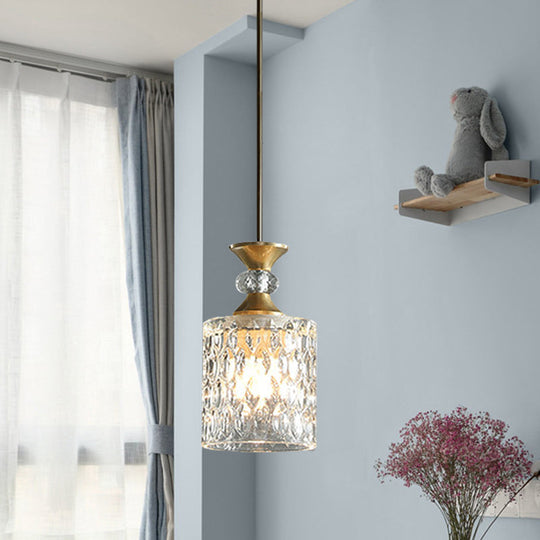 Modern Gold Crystal Drop Pendant Lamp With 1-Bulb For Restaurant Down Lighting