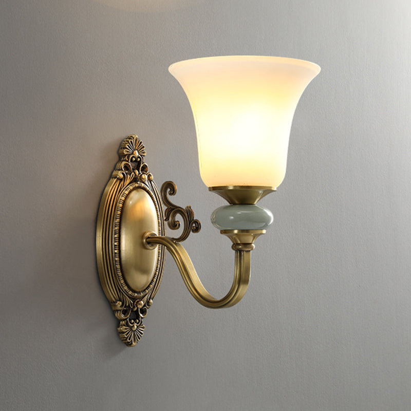 Frosted Glass Wall Lamp With Vintage Brass Finish For Bedside And Lighting