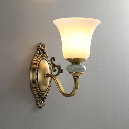 Frosted Glass Wall Lamp With Vintage Brass Finish For Bedside And Lighting