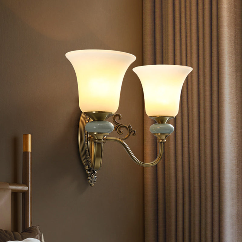 Frosted Glass Wall Lamp With Vintage Brass Finish For Bedside And Lighting