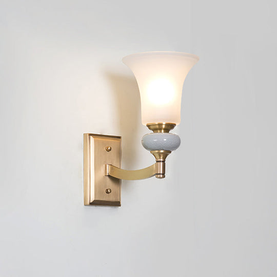 Traditional White Glass Bell Up Wall Mount Gold Lamp For Living Room