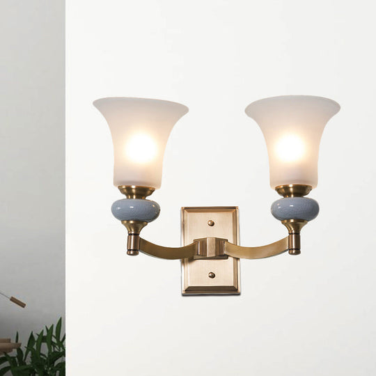 Traditional White Glass Bell Up Wall Mount Gold Lamp For Living Room