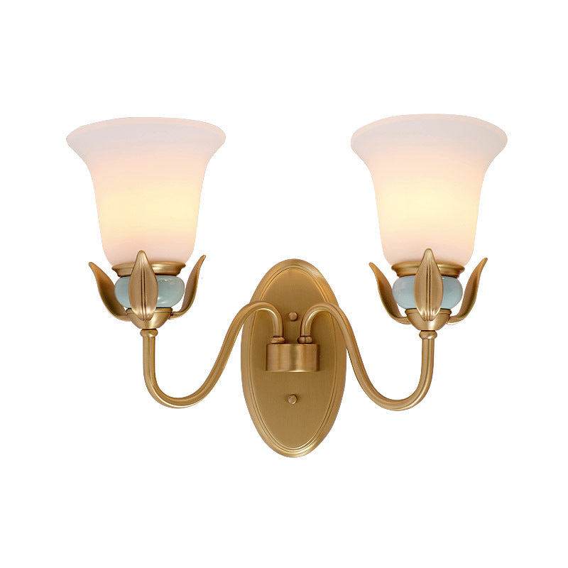 Vintage Wall Mounted Lamp With Bell Frosted Glass Shade - Gold Finish