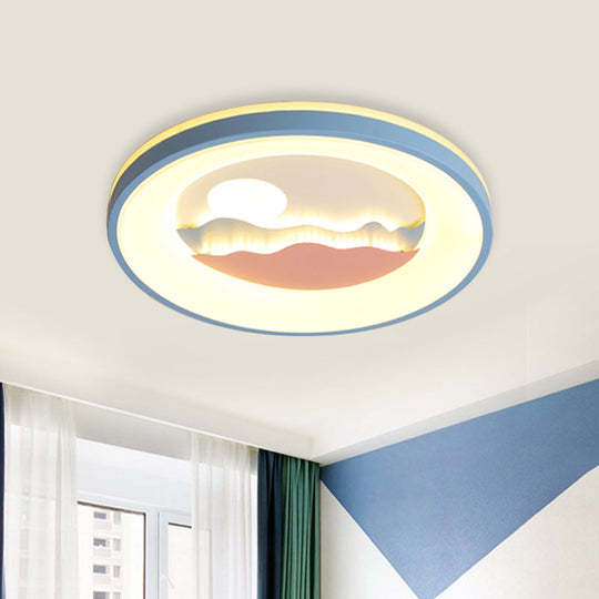 Sunset Round Acrylic Flush Light Fixture With Nordic Led Pink/Blue Mount For Child’s Bedroom Blue