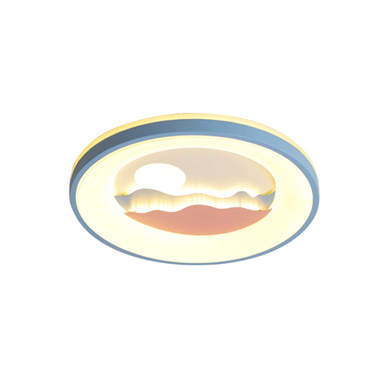 Sunset Round Acrylic Flush Light Fixture With Nordic Led Pink/Blue Mount For Child’s Bedroom